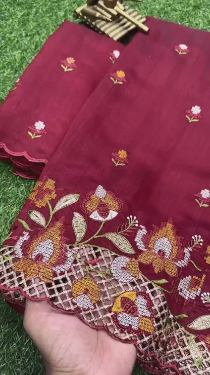 Black visca slub silk saree