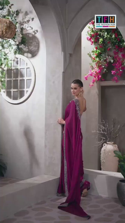 Charming purple saree with embroidered border