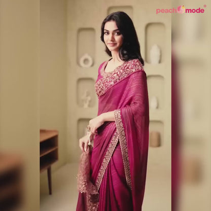 Floral burgundy designer saree