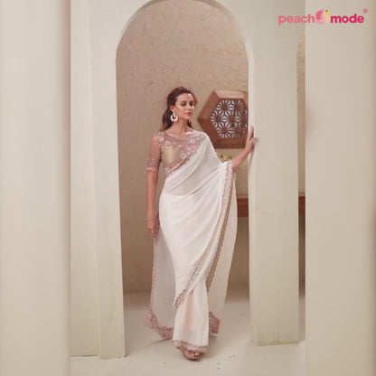 Off-white floral designer saree