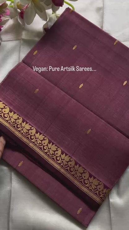 Elegant Vegan Silk Handloom Saree with Vintage Zari Border