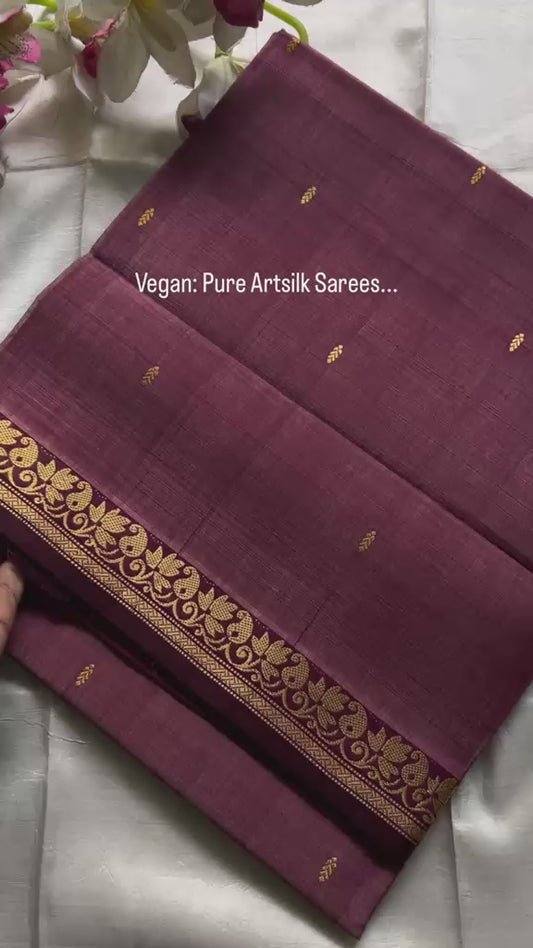 Elegant Vegan Silk Handloom Saree with Vintage Zari Border