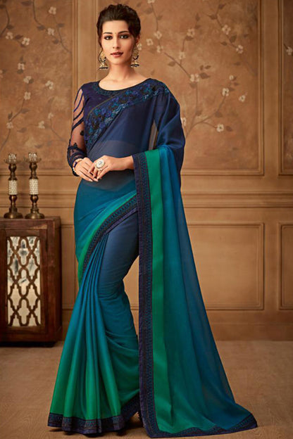 Shades of Royal blue party wear saree