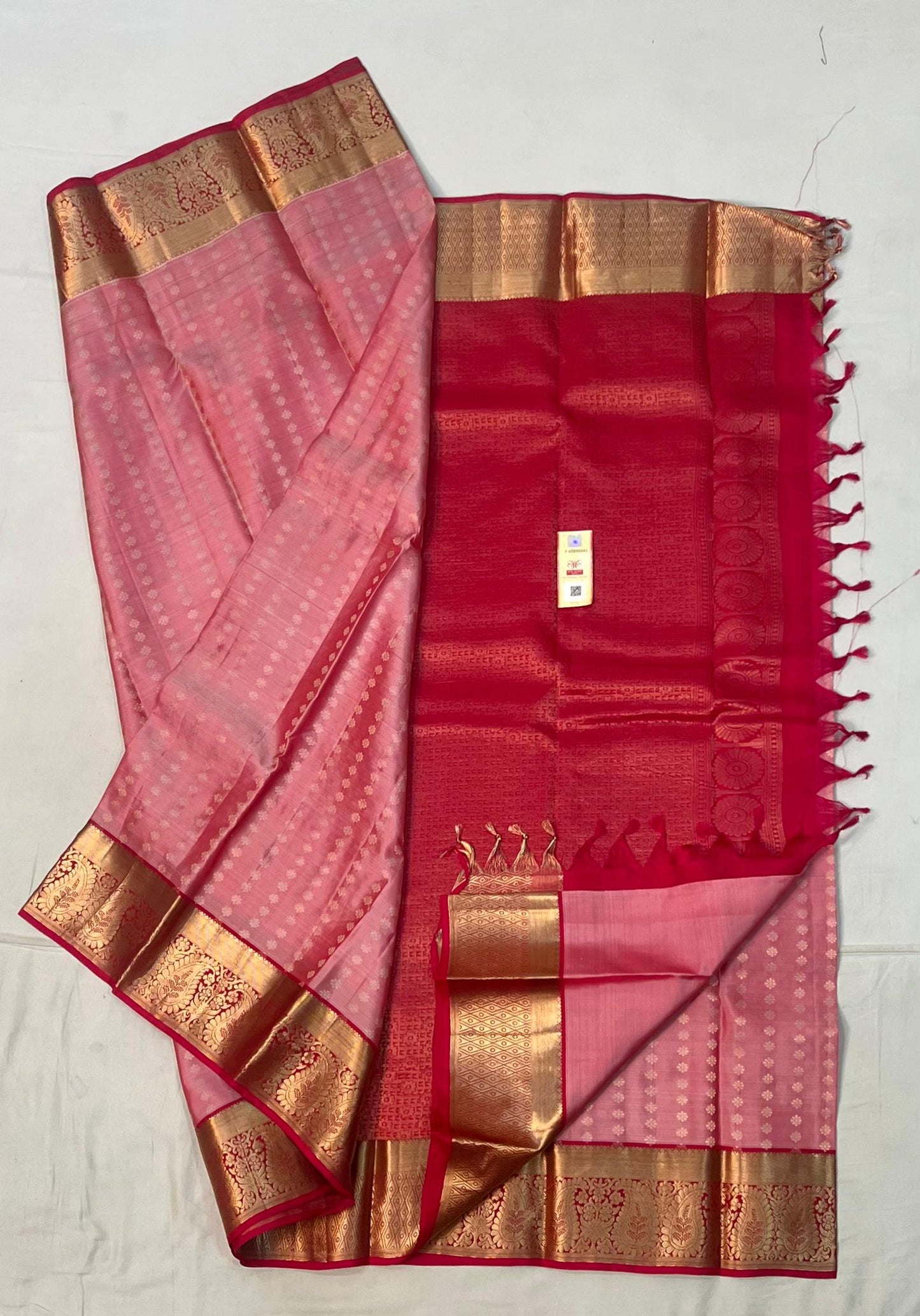 Kanchivaram pure silk - pink saree and red