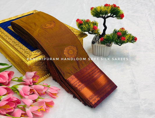 Synthetic silk pattu saree - saga green / copper mix