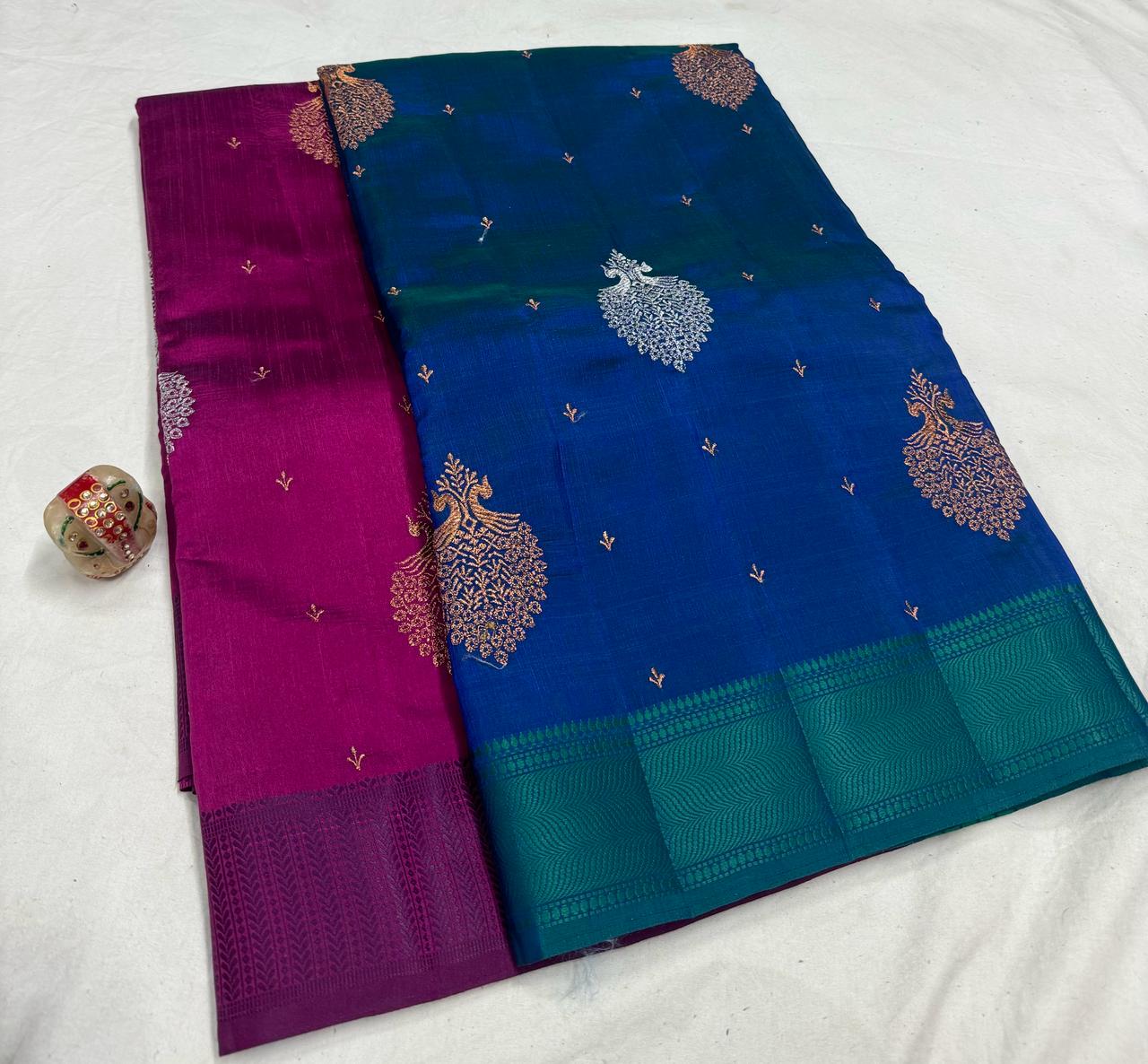 Dupion Silk embroidery saree