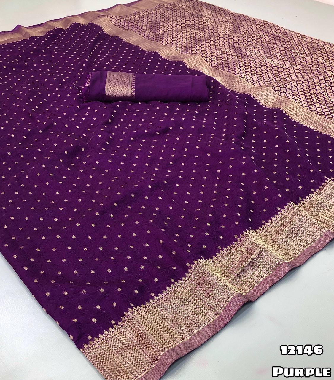 Purple - Khadi georgette red zari work saree