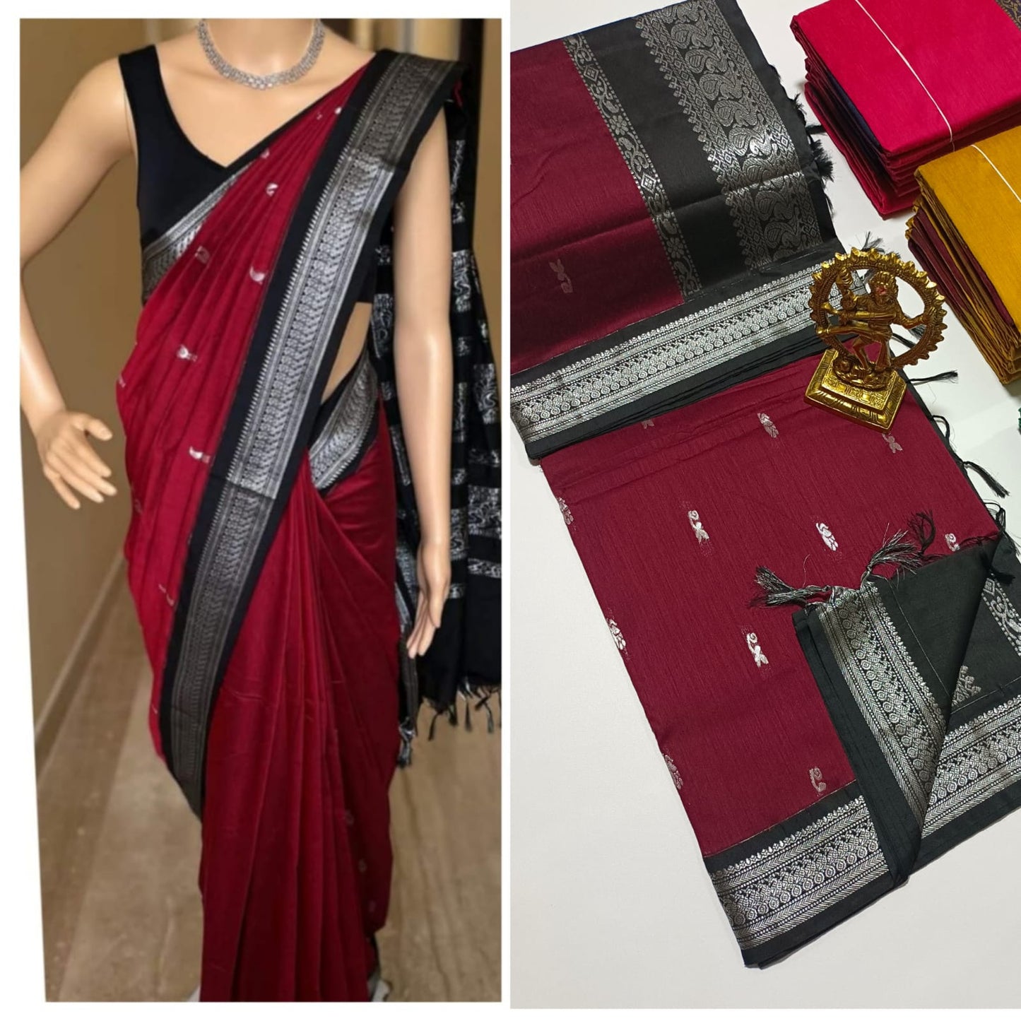 Red and black Kalyani cotton saree