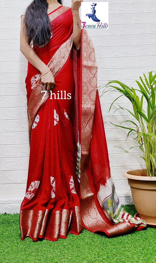 Red georgette saree