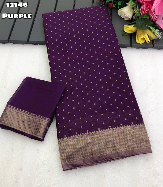 Purple - Khadi georgette red zari work saree