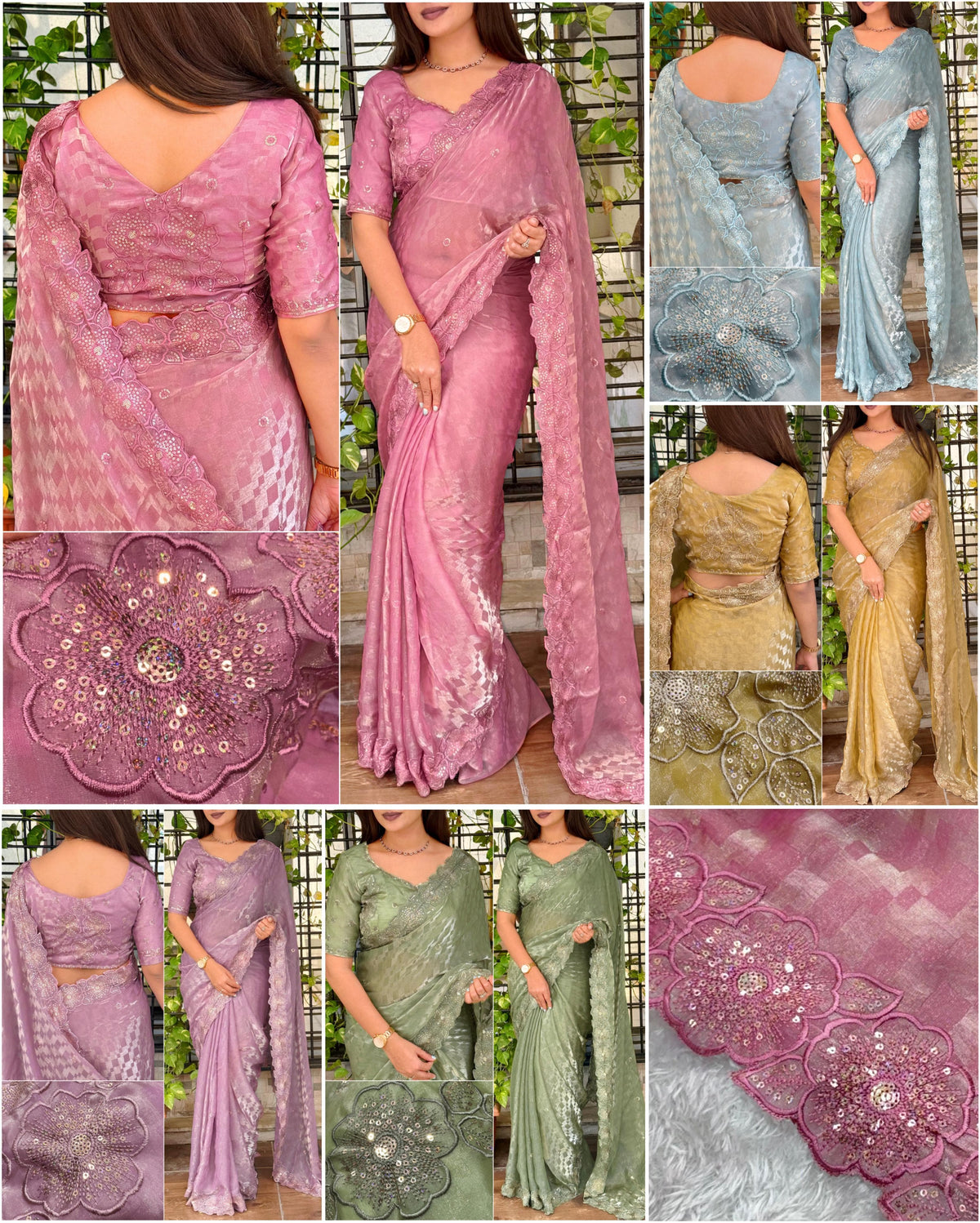 Kangana Mauve Pink Fendy Satin Checks Saree with Sequin & Scalloped Embroidery
