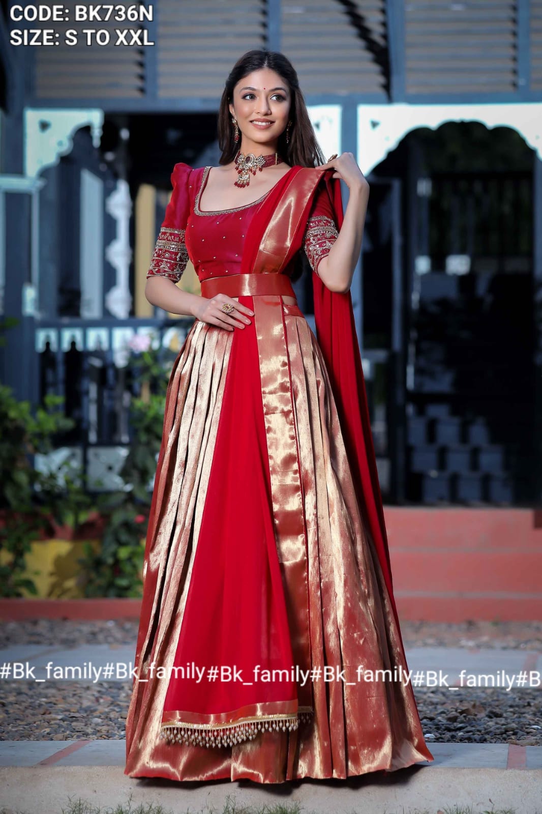 the Saffron Half Saree Set - fully stitched