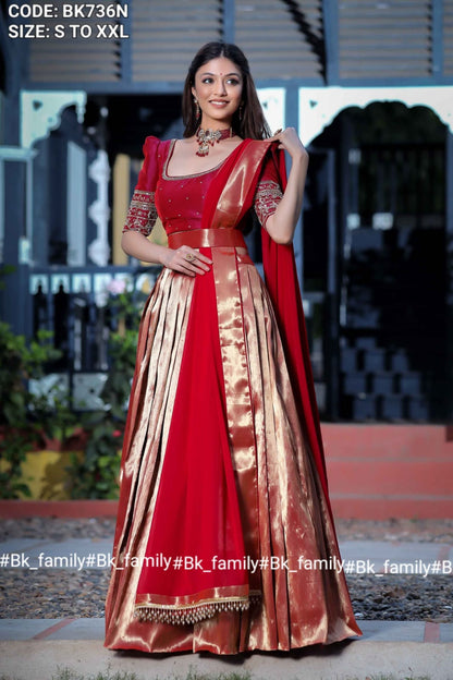 the Saffron Half Saree Set - fully stitched