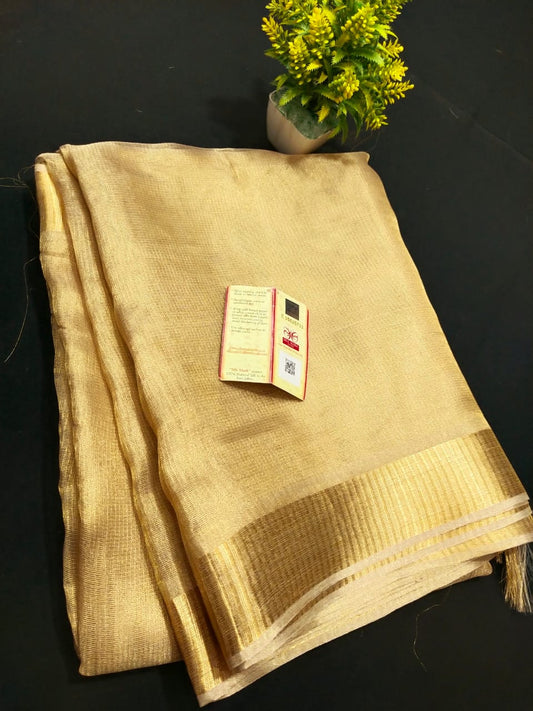 Gold Linen tiussue saree - handloom saree - Gold