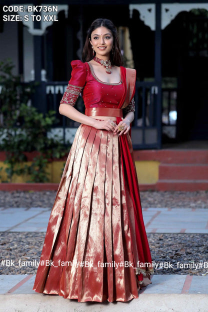 the Saffron Half Saree Set - fully stitched
