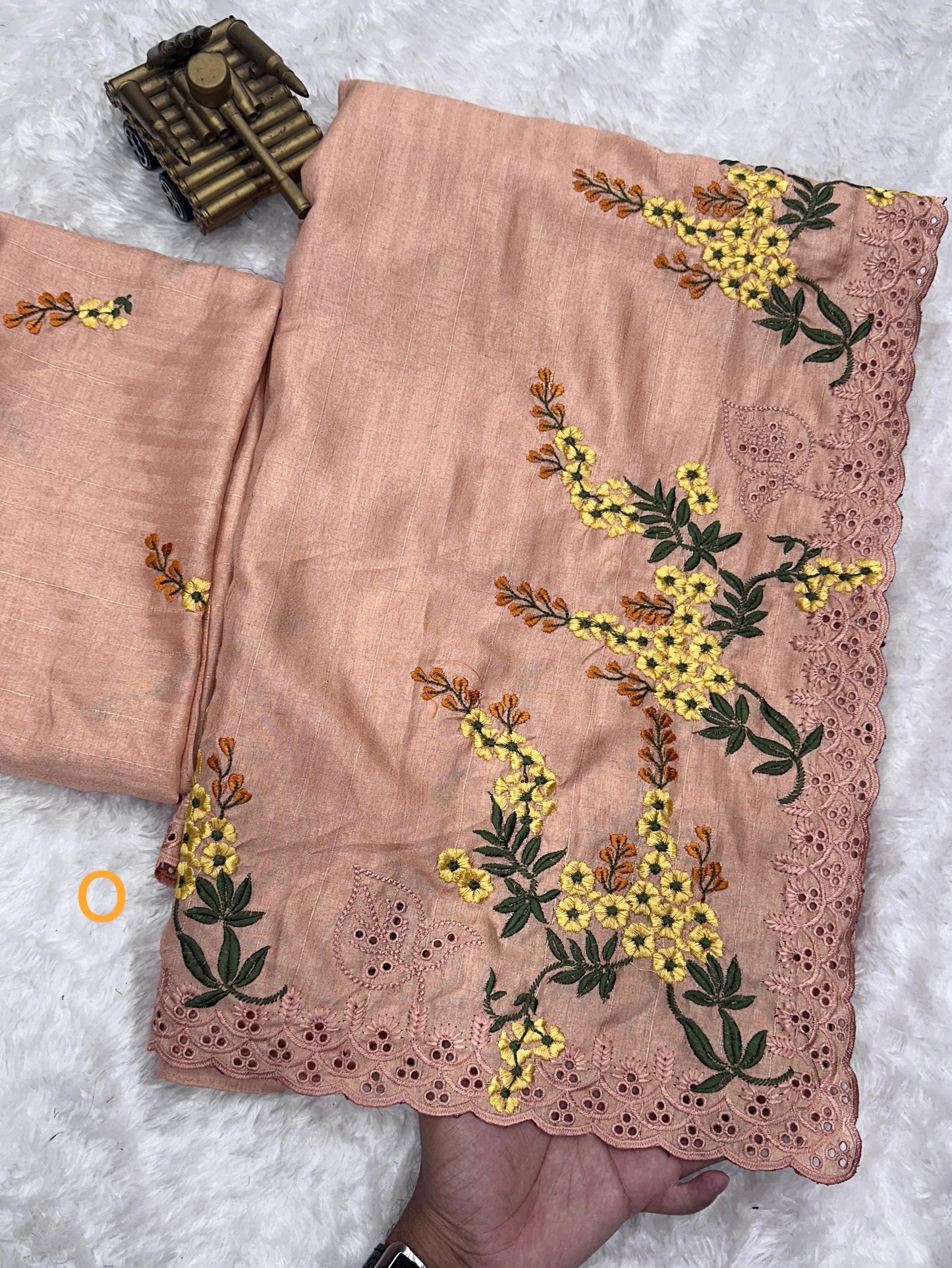 Tussar cotton saree in peach orange