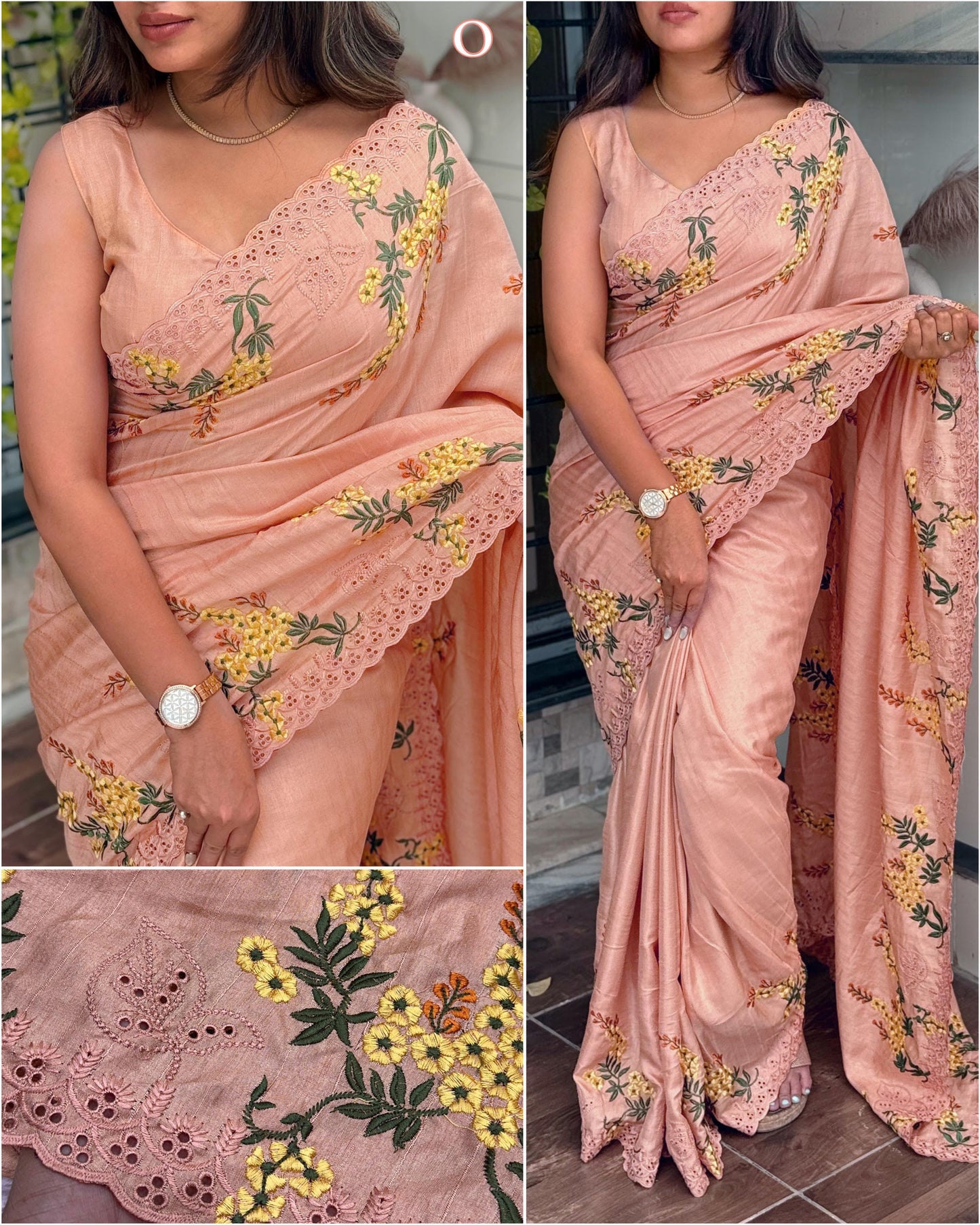 Tussar cotton saree in peach orange