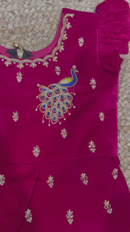 6 to 11 years Girls lehenga Pattu pavada - kids lehenga - girls pattu pavada - maggam work pattu pavada