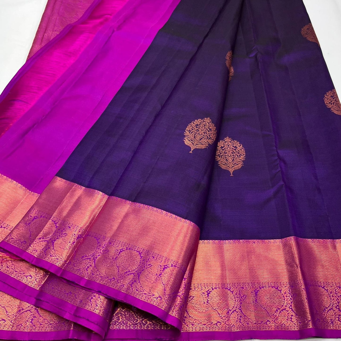 Navy blue kanchipuram bridal silk saree - wedding silk - pure silk saree - silk mark certified, saree for women in uk