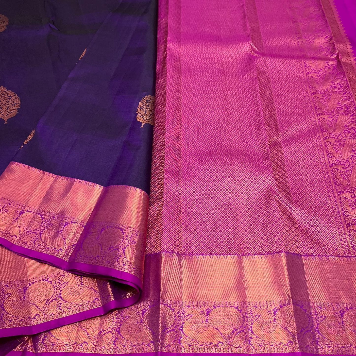 Navy blue kanchipuram bridal silk saree - wedding silk - pure silk saree - silk mark certified, saree for women in uk