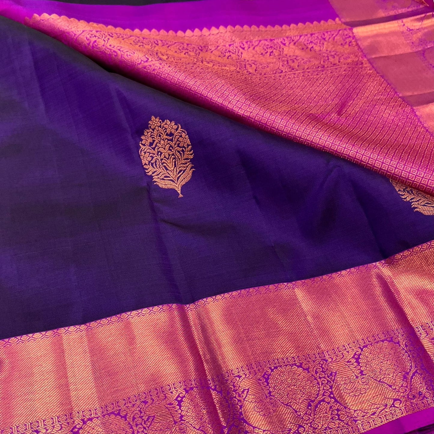 Navy blue kanchipuram bridal silk saree - wedding silk - pure silk saree - silk mark certified, saree for women in uk