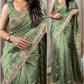Cut work visca slub silk saree