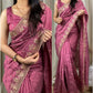 Cut work visca slub silk saree