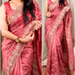 Cut work visca slub silk saree