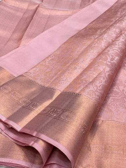 Llight onion pink bridal saree - wedding silk - soft silk saree - beige saree for women - silk mark certified - bridal saree