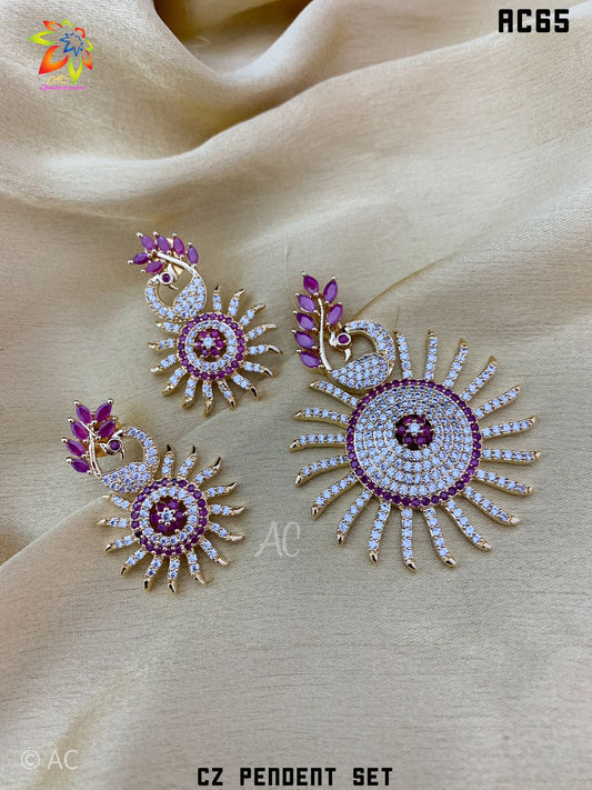 Ready stock Pendent set CZ Indian necklace set with earrings Indian Jewellery | Indian Jewellery