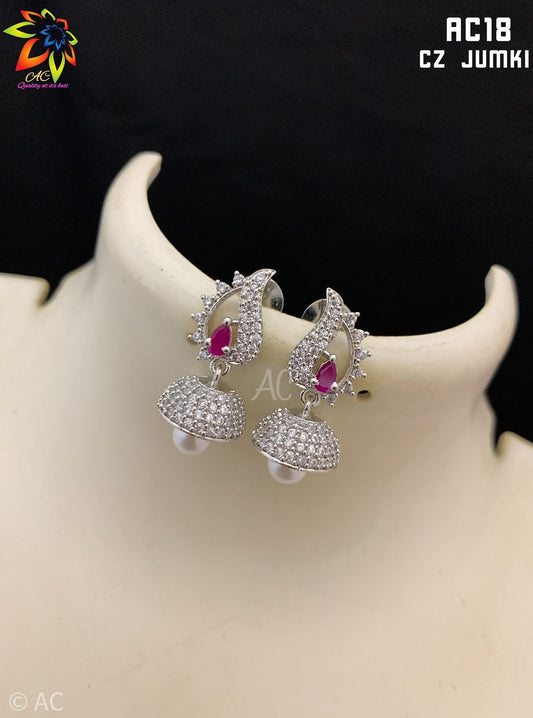 Silver CZ stone jhumka | indian Jewellery Jimiki set | Indian earrings  indian bridal jewellery