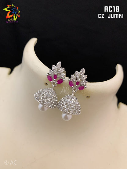 Silver CZ stone jhumka | indian Jewellery Jimiki set | Indian earrings  indian bridal jewellery