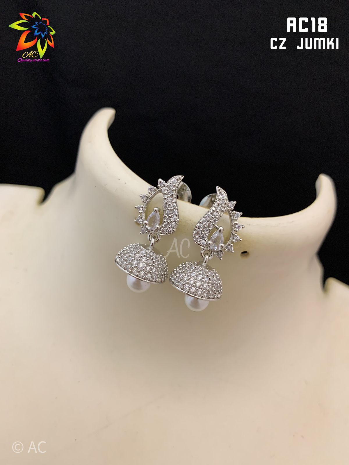 Silver CZ stone jhumka | indian Jewellery Jimiki set | Indian earrings  indian bridal jewellery