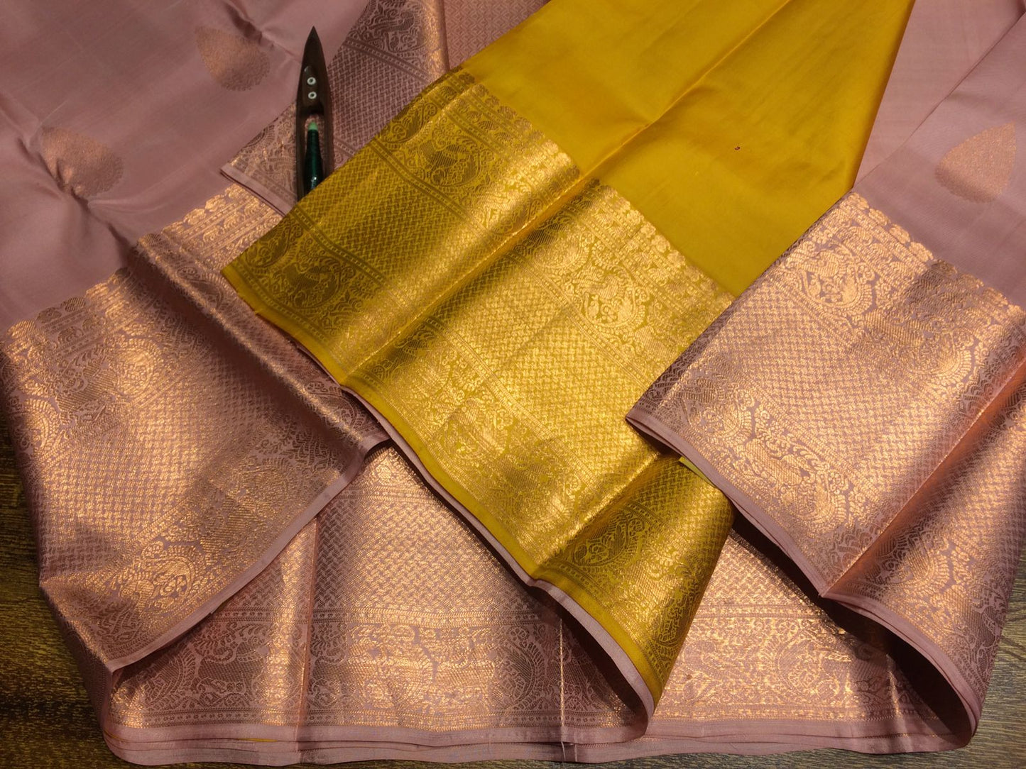 Pure Kanchivaram - silk Rose copper border saree - wedding silk - soft silk saree - Kanchipuram silk saree - silk mark certified
