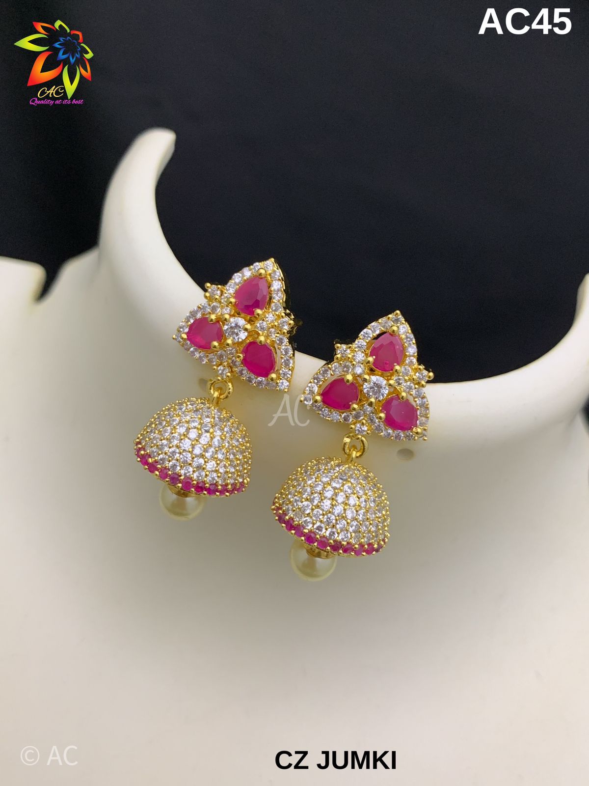 CZ gold finish small jhumka | indian Jewellery Jimiki set | Indian earrings  indian bridal jewellery