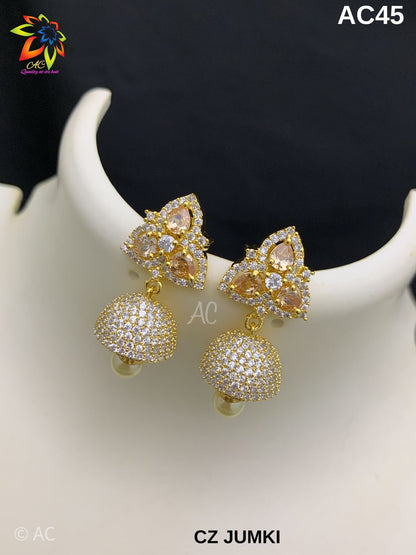 CZ gold finish small jhumka | indian Jewellery Jimiki set | Indian earrings  indian bridal jewellery