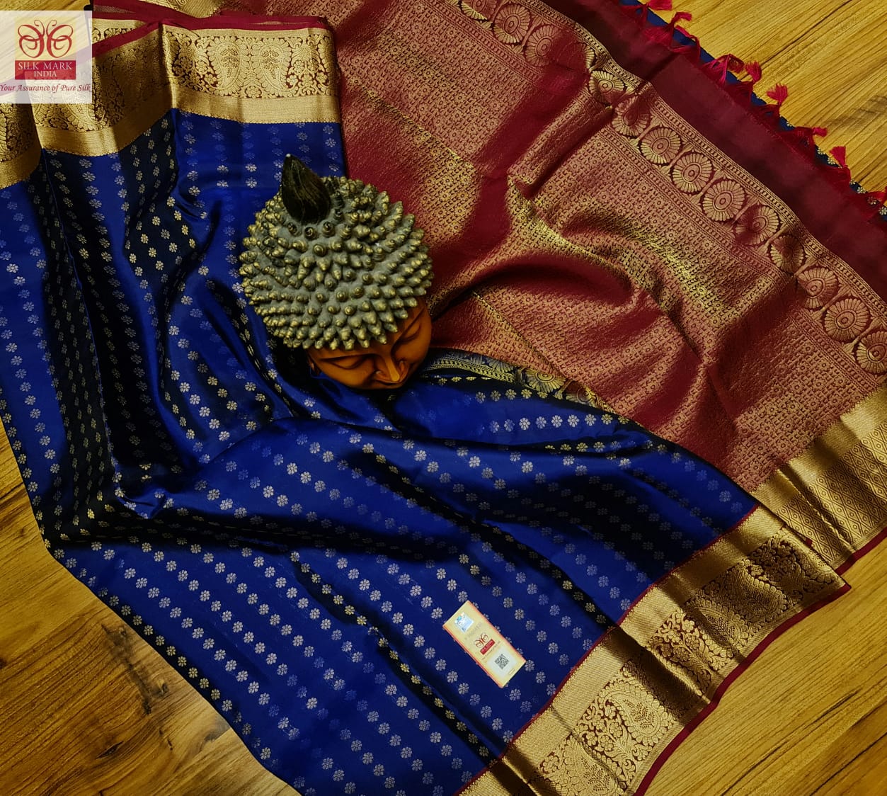 Navy blue and Red Kanchivaram silk saree - wedding silk - soft silk saree - Kanchipuram silk saree - silk mark certified
