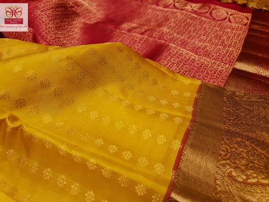 Yellow and Red traditional colours Kanchivaram silk saree - wedding silk - soft silk saree - Kanchipuram silk saree - silk mark certified