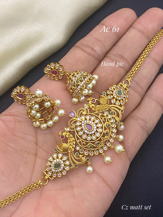 Matte finish premium quality choker set, Indian Jewellery, Indian  choker necklace kempu stone chocker set