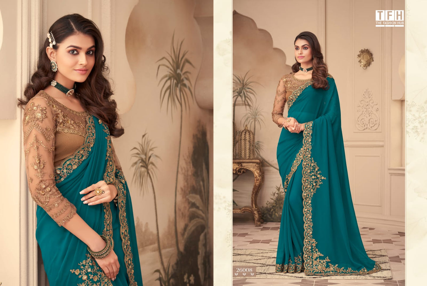 Deep Turquis blue silk Designer saree, party wear, wedding wear saree, luxury designer saree