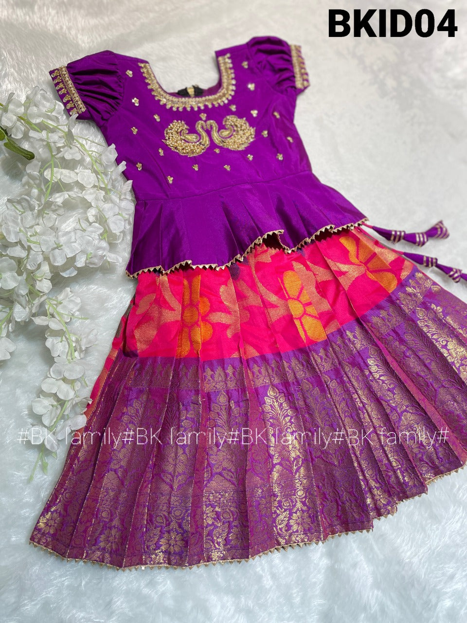1 to 6 years Bandhni lehenga Pattu pavada - kids lehenga - girls pattu pavada - maggam work pattu pavada