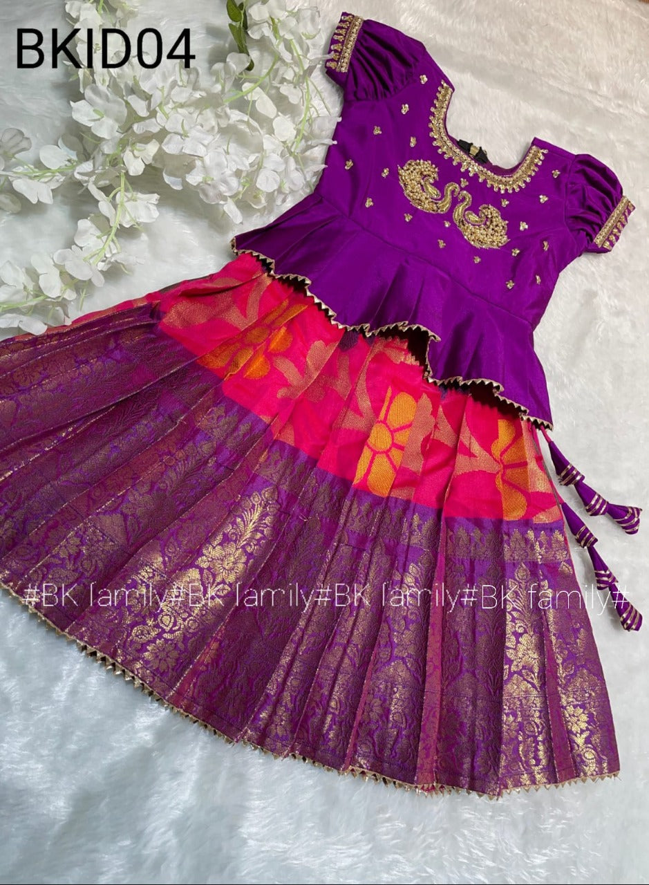 1 to 6 years Bandhni lehenga Pattu pavada - kids lehenga - girls pattu pavada - maggam work pattu pavada