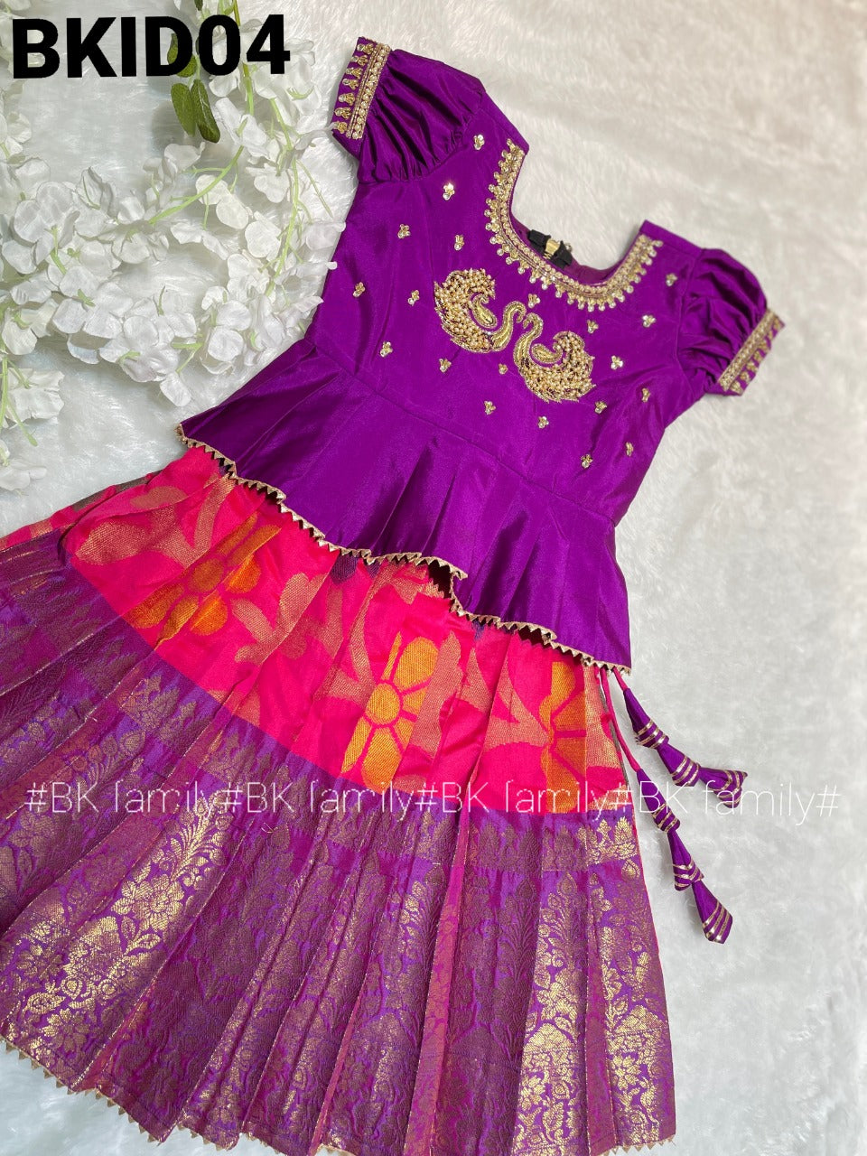 1 to 6 years Bandhni lehenga Pattu pavada - kids lehenga - girls pattu pavada - maggam work pattu pavada