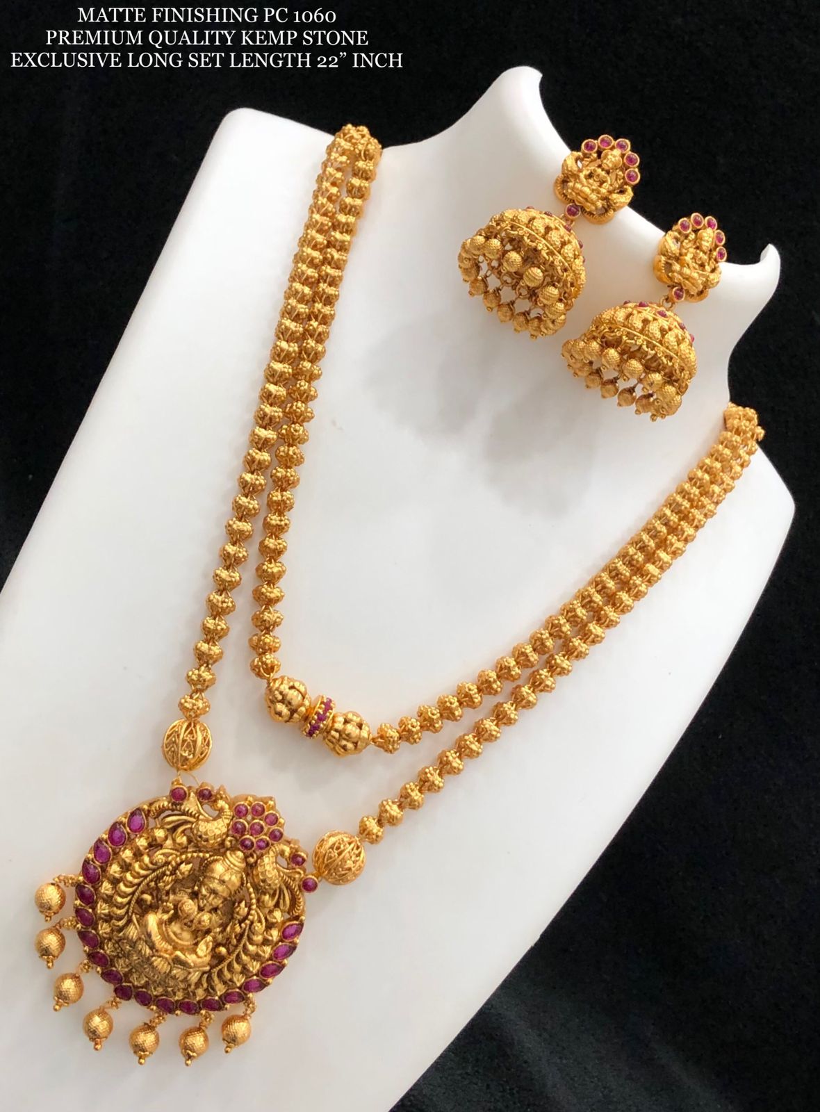 Long harem 22 long Matti finished Indian herem - haar mala long necklaces with earrings jhumuka