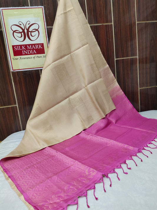 Blue and gray Kanchivaram soft silk saree - tiny border - silk mark certified