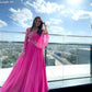 Pink georgette embroidery indian party gown with dupatta - maxi gown , party wear dress - black and multi colour pary gown