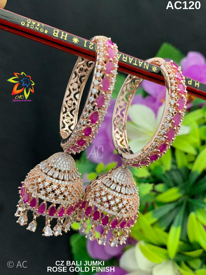 CZ Stone Loop Jhumkas | indian Jewellery Jimiki set | Indian earrings  indian bridal jewellery
