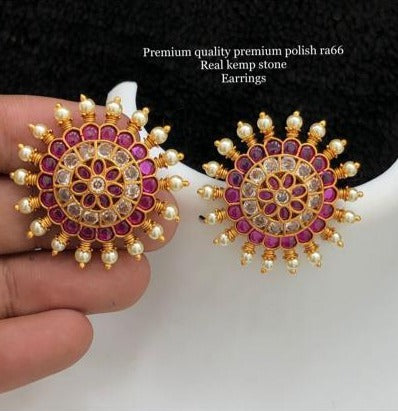 clearance / SALE Gold finish Big stud earrings - Indian style earrings, Stonework Studs