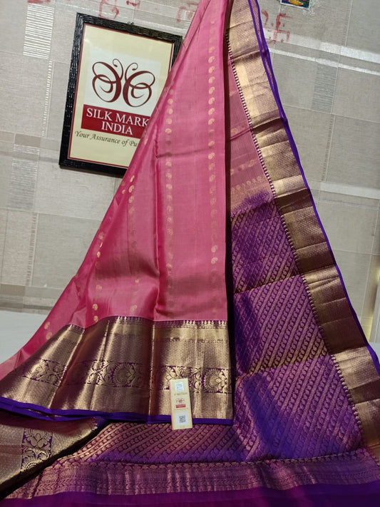 Pink and Purple PURE Pattu saree - kanchivaram silk saree with silk mark certificate