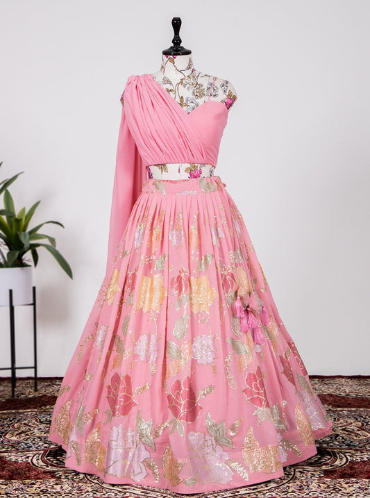 Ready-made lehenga - fully stitched - georgette lehenga With Sequins and Thread Embroidery Work